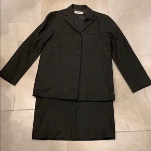 Calvin Klein dark green wool blend skirt suit